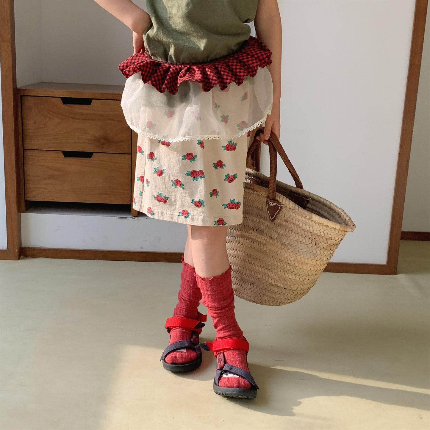 Rose Flower Graphic Cotton Skirt ローズ プリント コットン スカート【mh0012653】