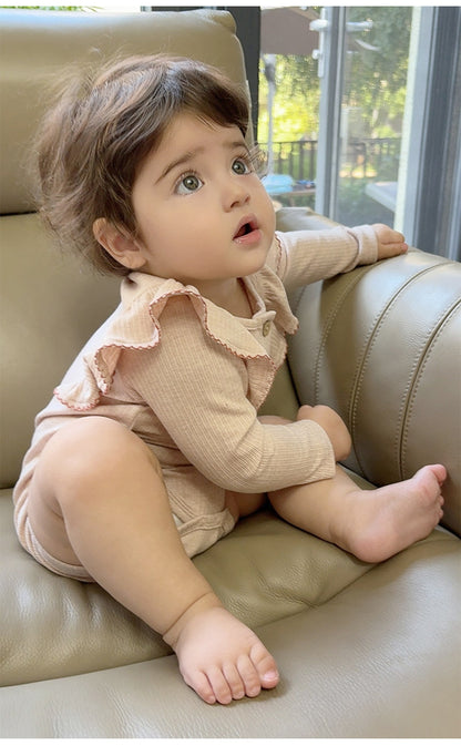 長袖ロンパース/パンツ ショルダーフリル 無地 ベーシック ボディスーツ【mh0011729】