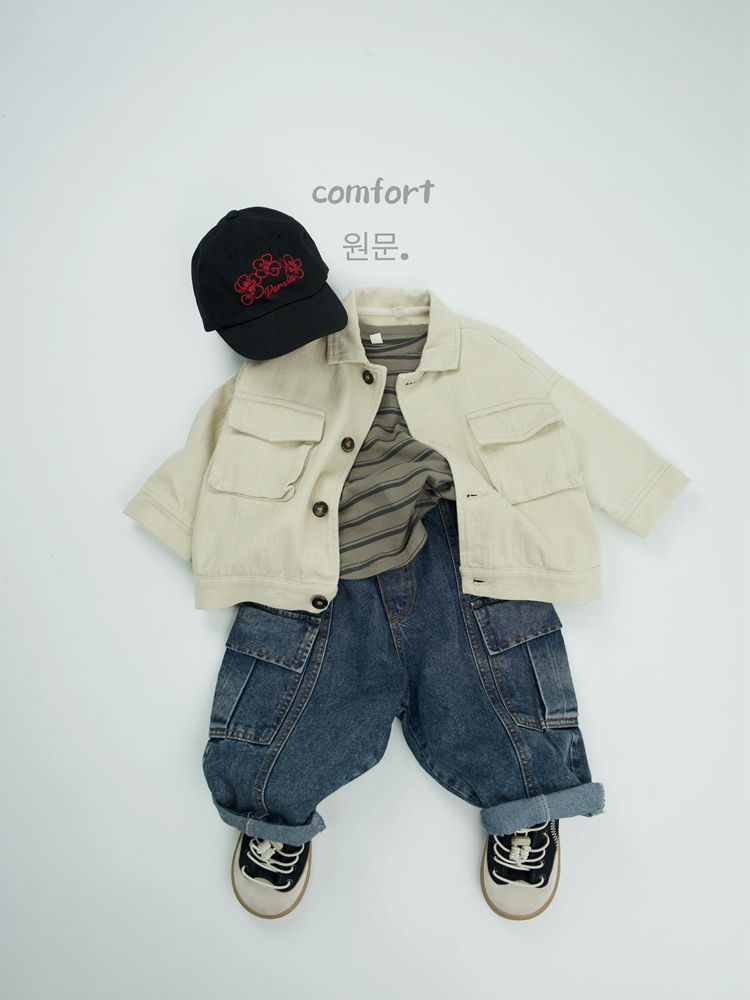 キッズ ステッチ ルーズ デニム カーゴパンツ【mh0014596】