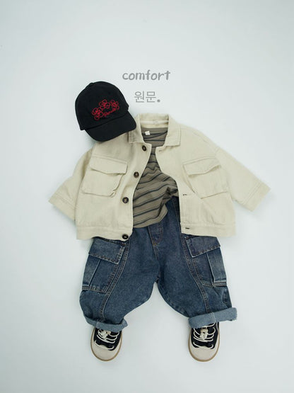 キッズ ステッチ ルーズ デニム カーゴパンツ【mh0014596】