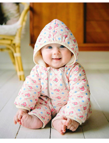 アウタージャンプスーツ プリント 中綿 厚手 フード付 キルティング【mh0011700】