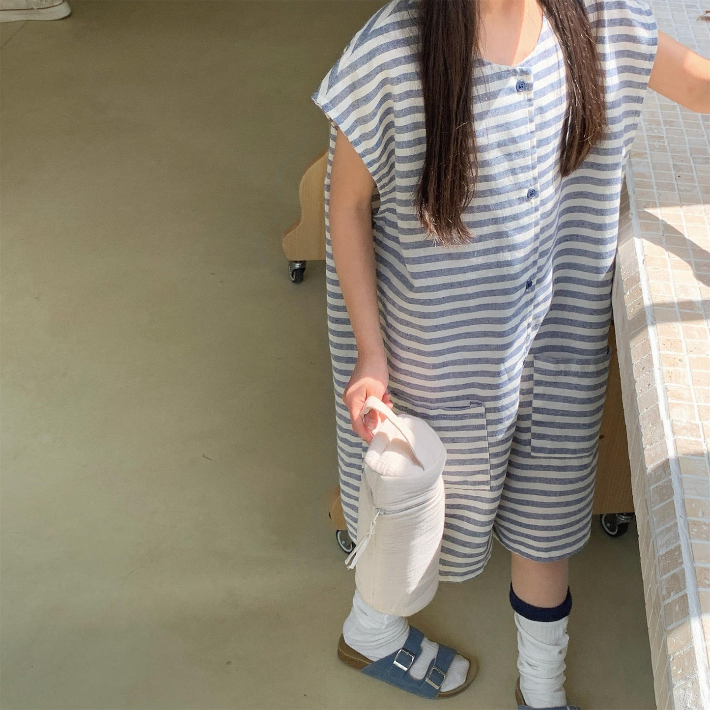 Striped Sleeveless All-in-one ボーダー ノースリーブジャンプスーツ【mh0013219】
