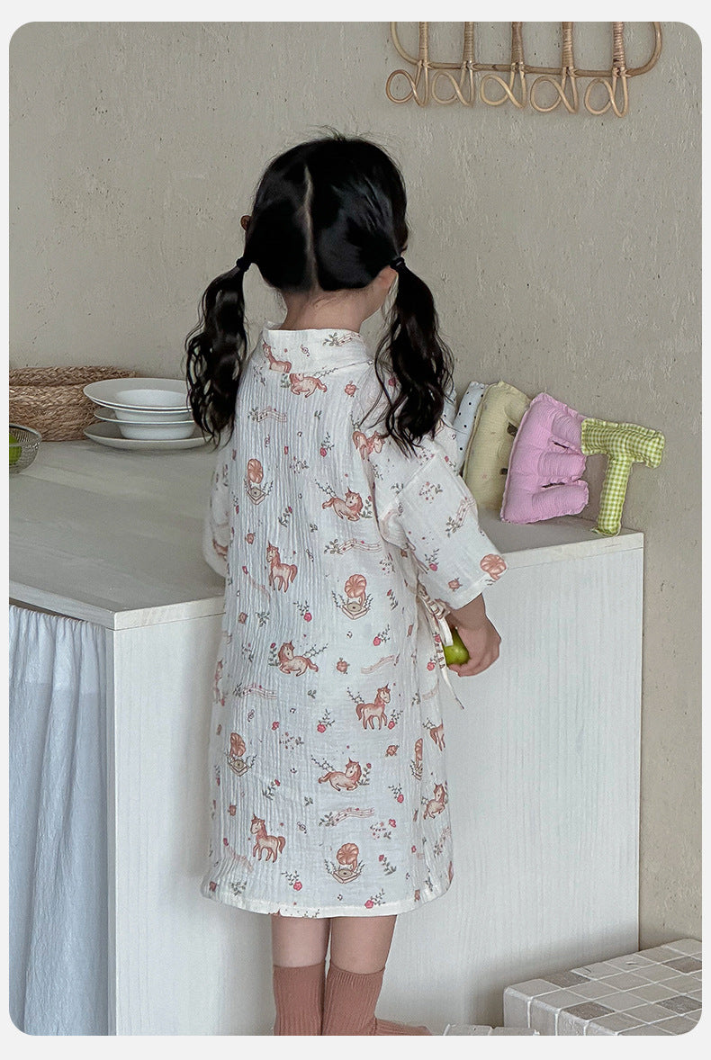 Printed Cotton Gauze Yukata Bathrobe [mh0012598]
