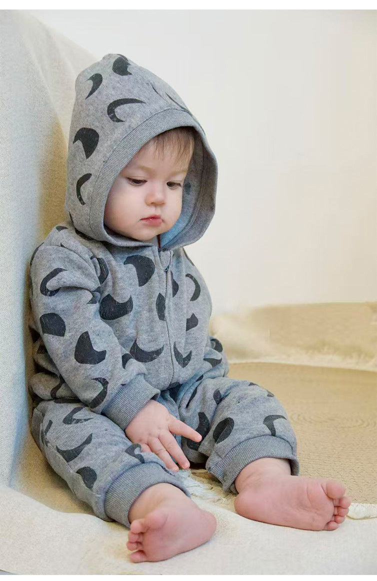 ジャンプスーツ 裏起毛 フード付 長袖 プリント【mh0011710】