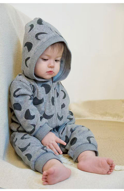 ジャンプスーツ 裏起毛 フード付 長袖 プリント【mh0011710】