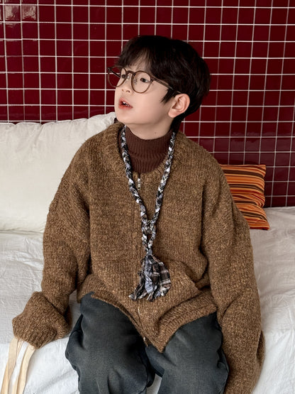 ニットカーディガン キッズ 裏起毛 厚手 無地 ジップアップ カジュアル【mh0011682】