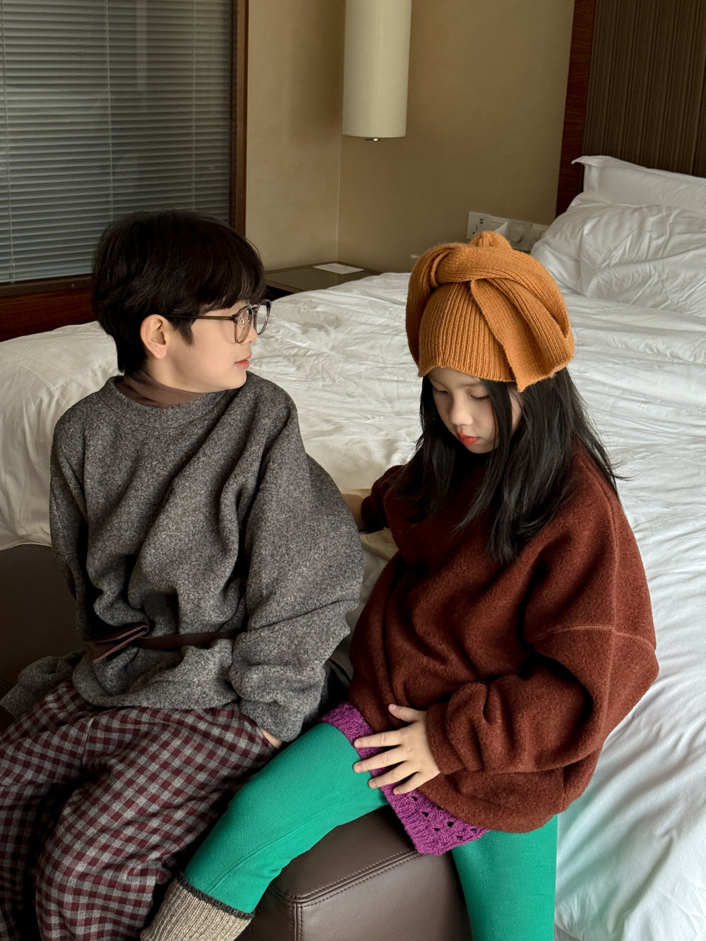 スウェットシャツ キッズ 裏起毛 厚手 クルーネック 無地 ルーズフィット トップス【mh0011683】