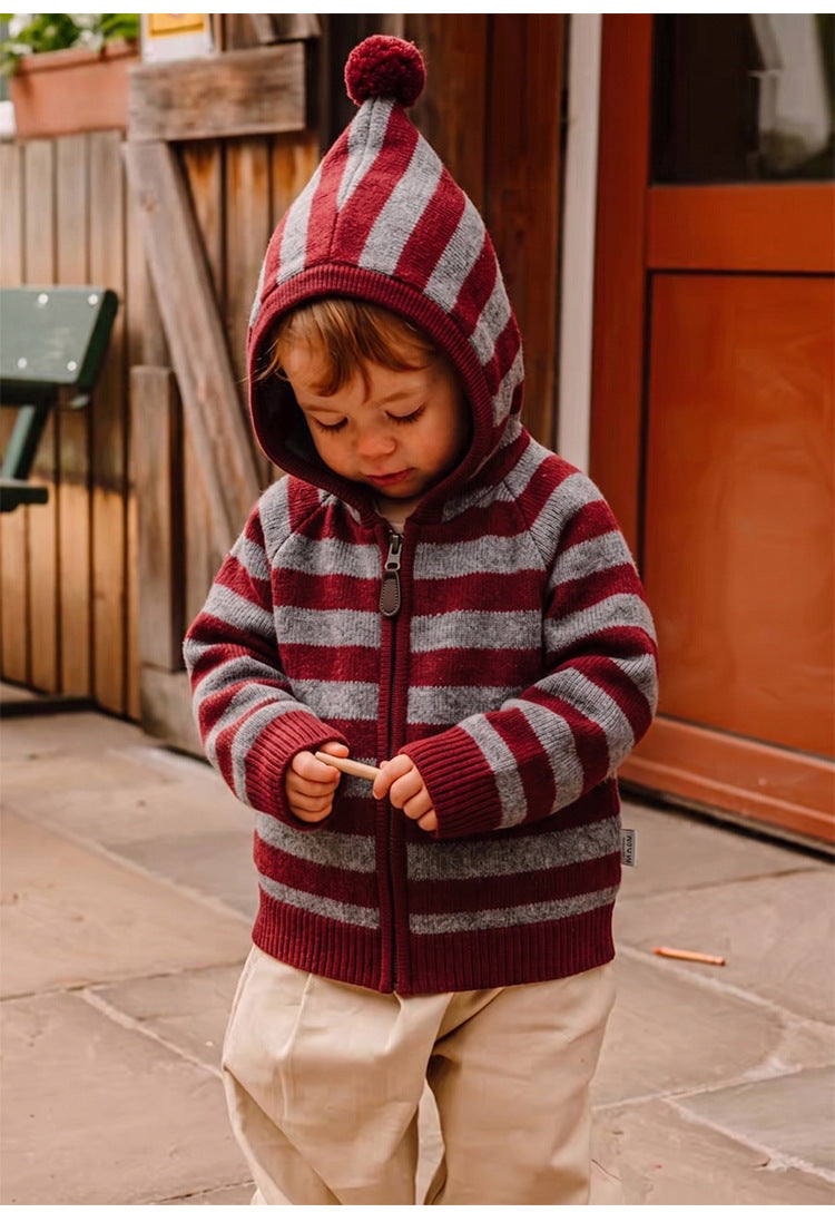 Sudadera con capucha y cremallera a rayas para bebé y niño【mh0014714】