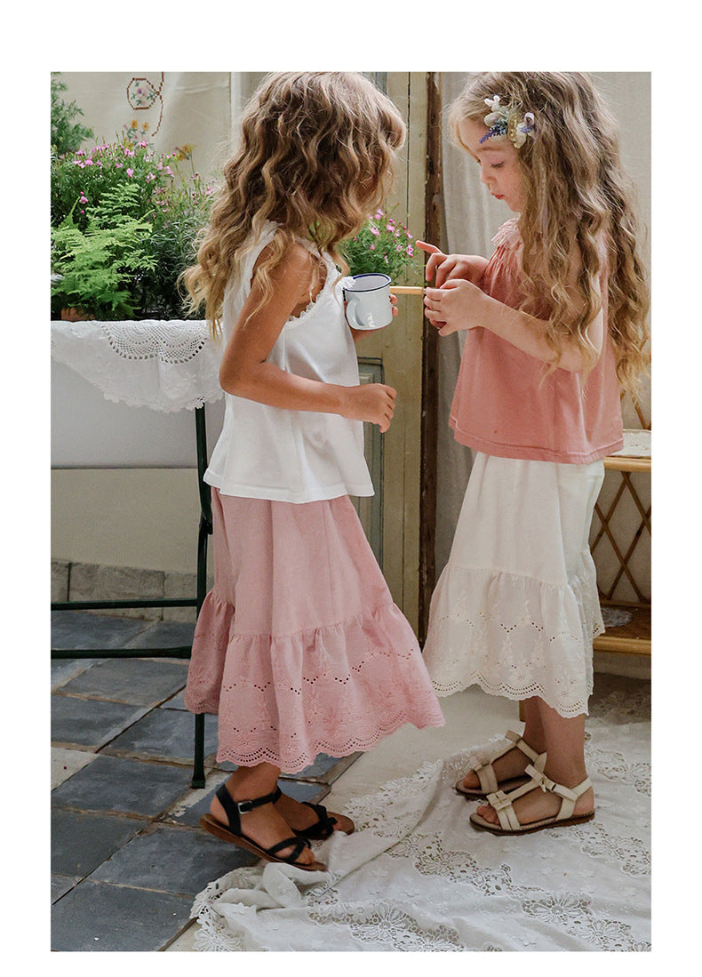 Lace Hem Wide-Leg Pants 刺繍レース ガウチョパンツ【mh0012990】