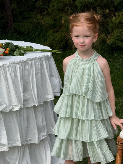 Pleated Ruffle Halter Princess Dress ティアード ノースリーブワンピース【mh0013250】