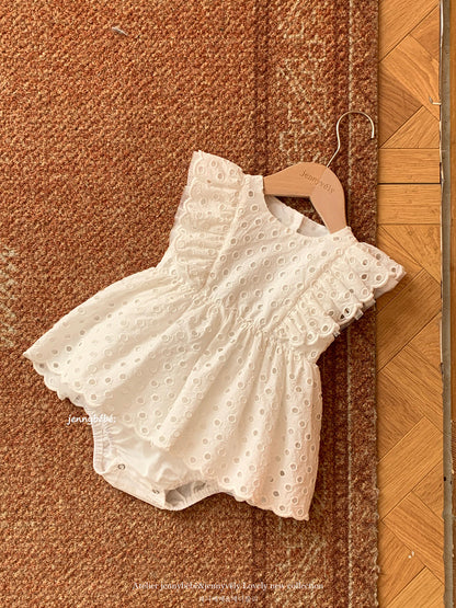 Eyelet Cotton Romper Dress コットン レース フリル袖 ロンパース ドレス【mh0012549】