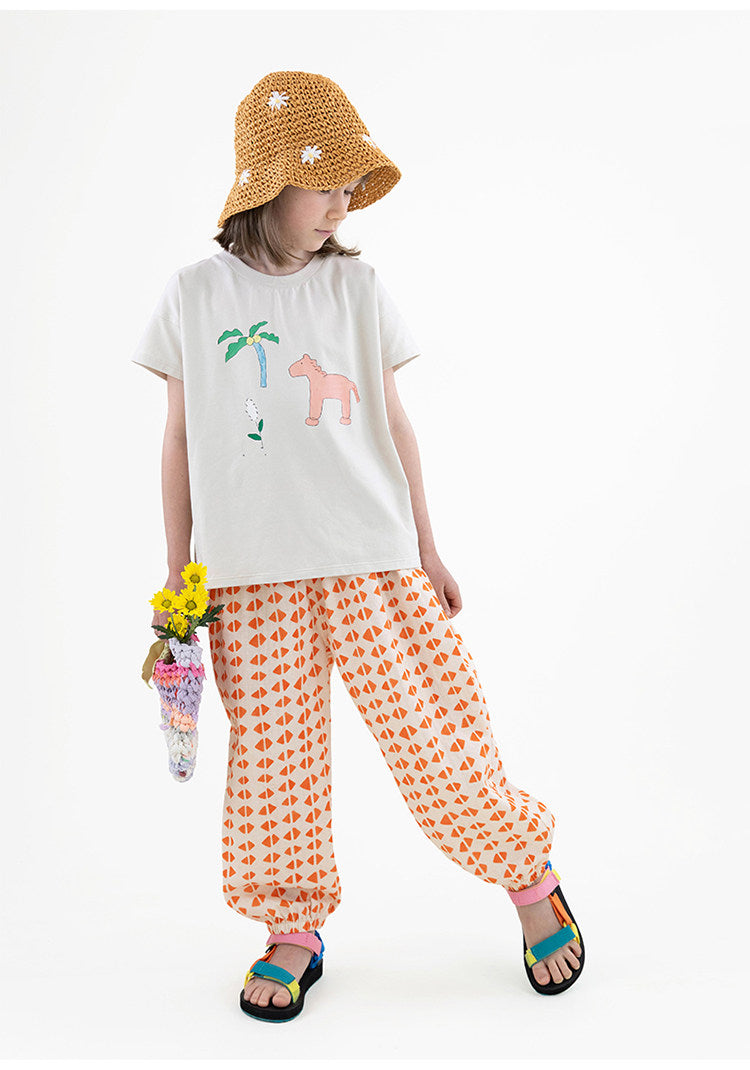 Pantalones Largos con Puños de Gasa y Rayas Geométricas【mh0013214】