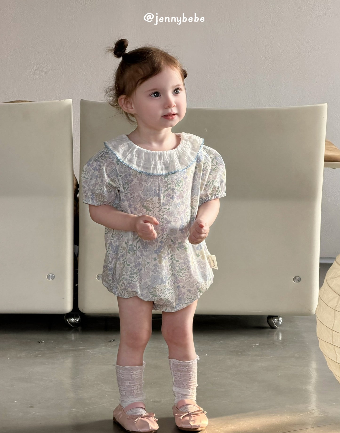 Floral Puff Sleeve Romper 花柄 コットン パフスリーブ ロンパース【mh0012540】