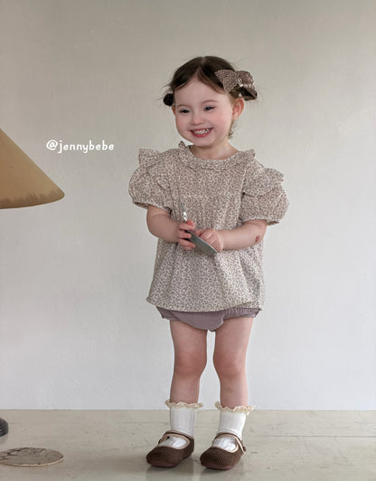 Puff Sleeve Floral Top & Bloomer Set [mh0012530]