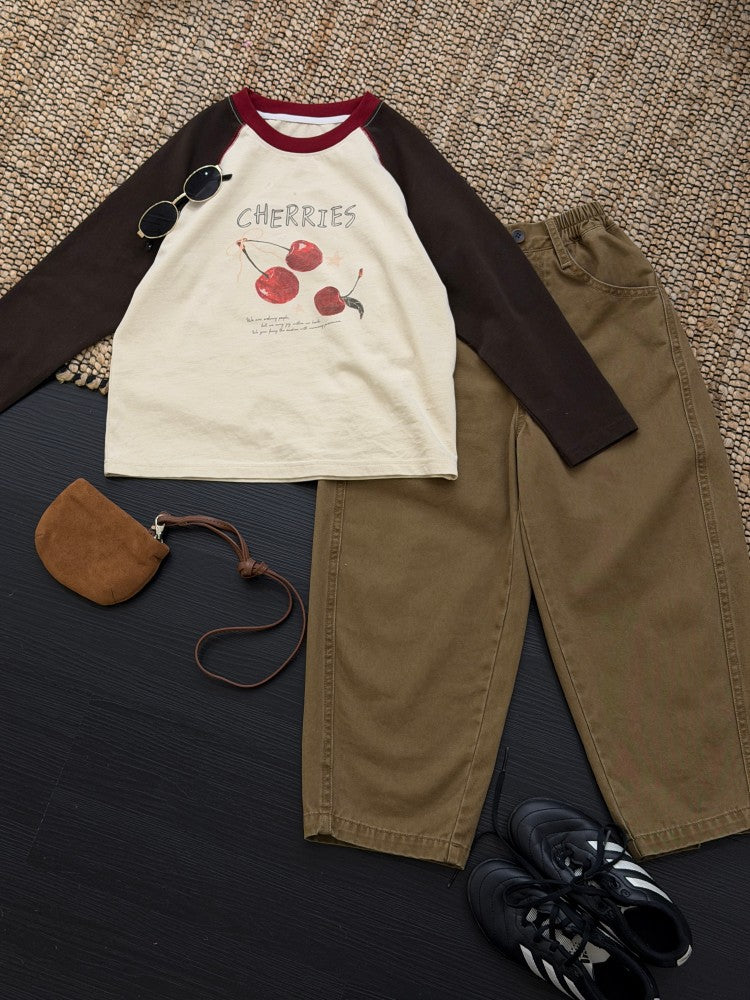 キッズ ジュニア 配色 バイカラー ラグラン プリント 長袖Tシャツ【mh0014416】