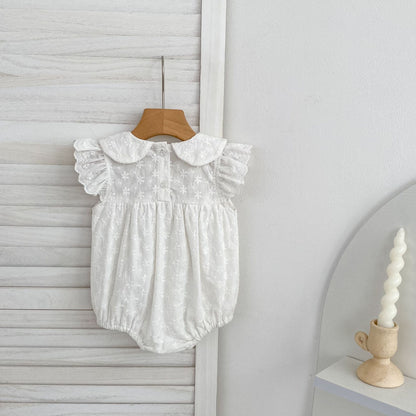 Lace Trim Doll Collar Romper Dress ラッフル ロンパース ミモレ丈ワンピース【mh0013160】