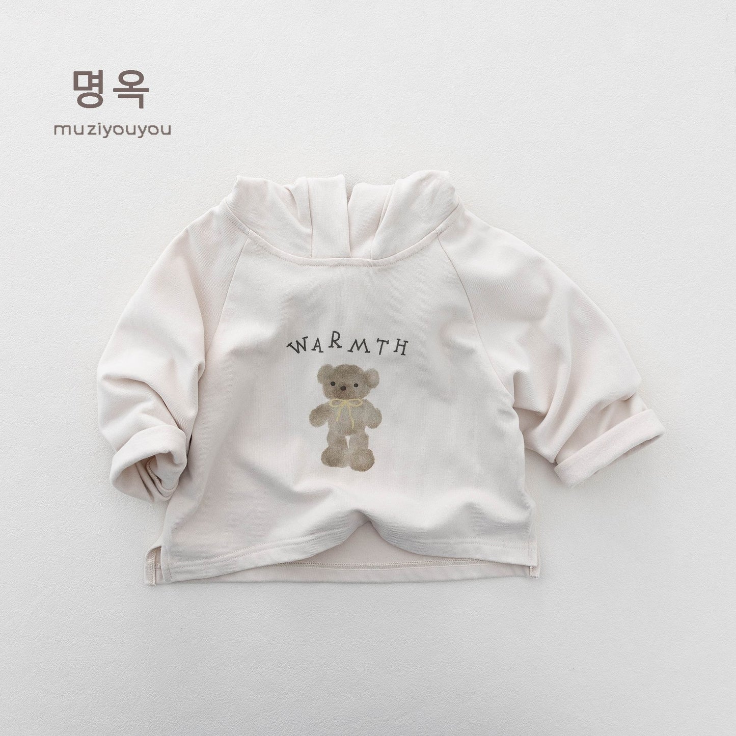 キッズ ベア レター プリント フード付き 長袖Tシャツ【mh0014181】