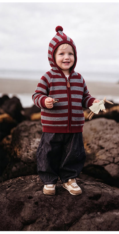 Sudadera con capucha y cremallera a rayas para bebé y niño【mh0014714】