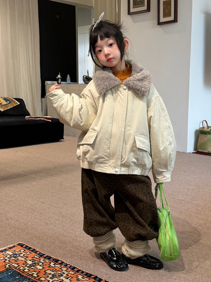 Chaqueta bomber acolchada con cuello de borreguito y cremallera para niños y jóvenes【mh0014688】