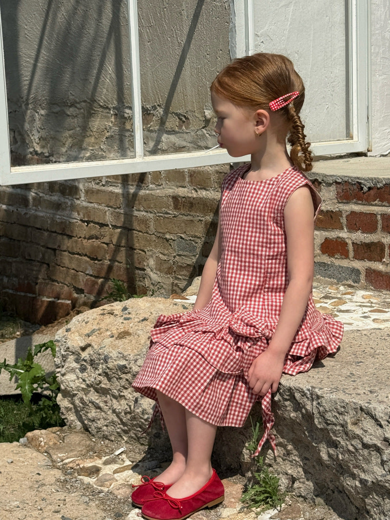 Tiered Ruffle Plaid Sundress ギンガムチェック ノースリーブワンピース【mh0012802】
