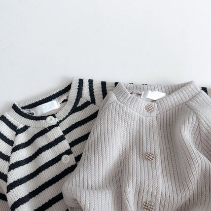 Body de bebé de punto canalé a rayas con botones frontales y manga larga【mh0014649】