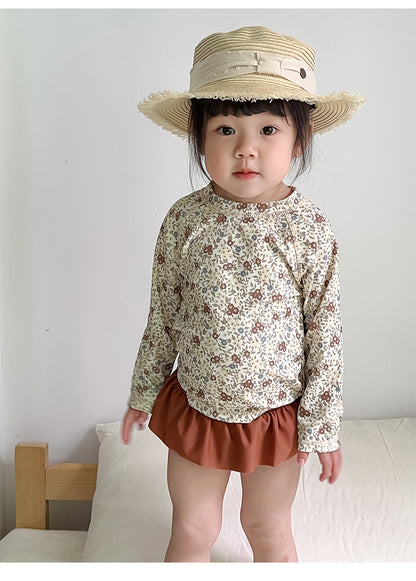 UPF50 Plus Floral Long Sleeve Swimsuit Rash Guard 3-piece Set [mh0012593]