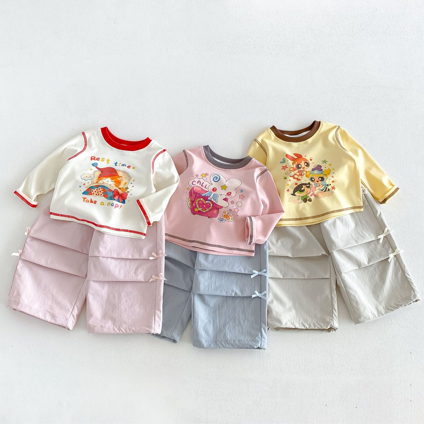 キッズ キャラクター プリント 長袖Tシャツ ワークパンツ【mh0014033】
