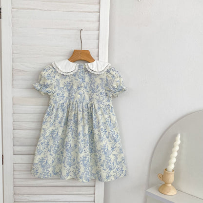 Floral Lace Collar Romper Dress パフスリーブ ロンパース 半袖ワンピース【mh0013164】