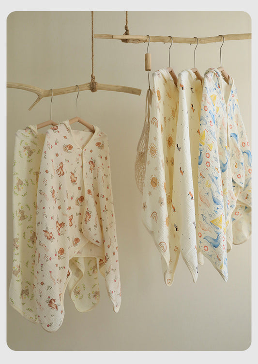 Printed Cotton Gauze Hooded Towel Poncho Pool Towel [mh0012597]