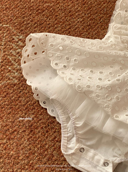 Eyelet Cotton Romper Dress コットン レース フリル袖 ロンパース ドレス【mh0012549】