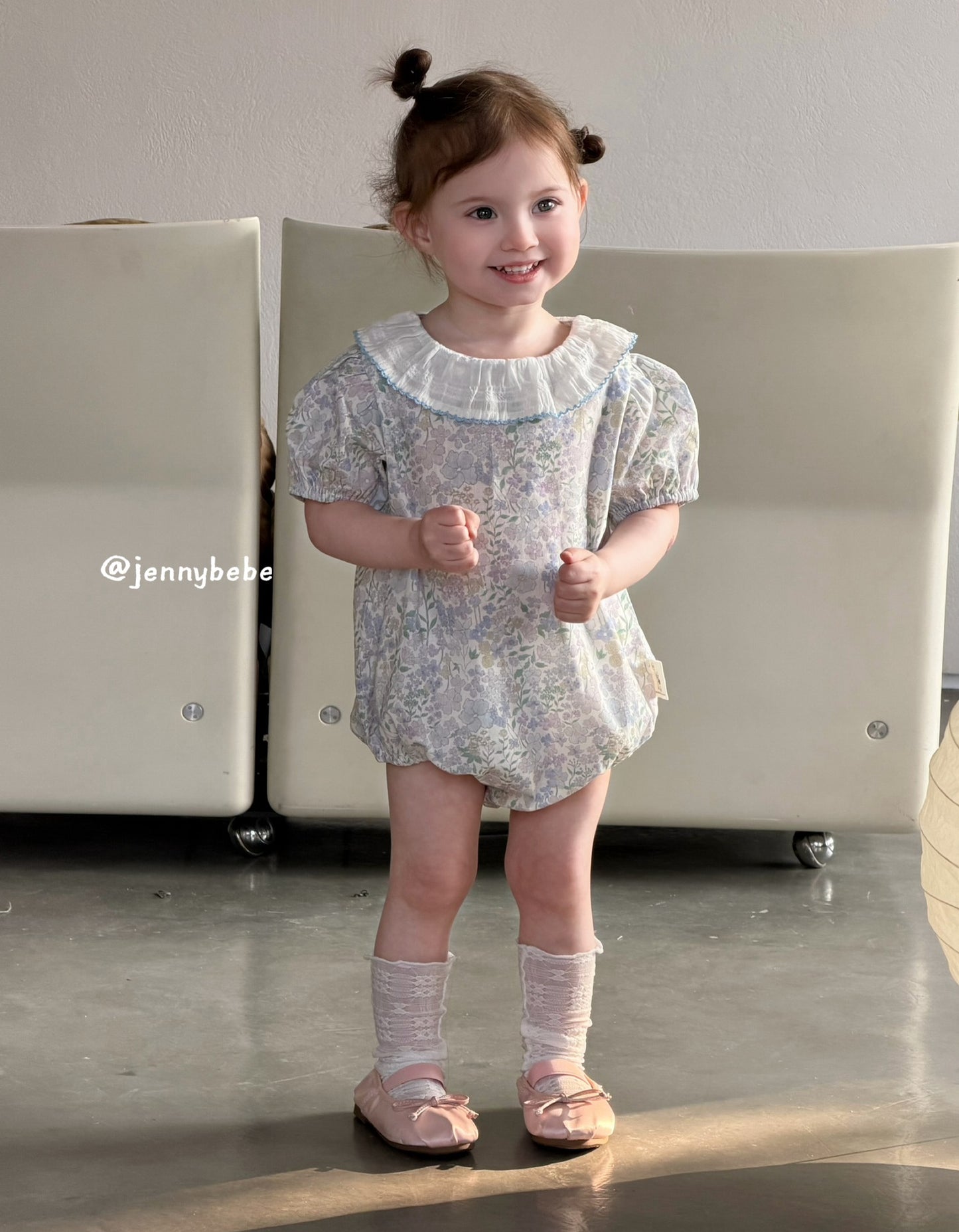 Floral Puff Sleeve Romper 花柄 コットン パフスリーブ ロンパース【mh0012540】