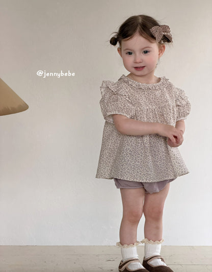 Puff Sleeve Floral Top & Bloomer Set [mh0012530]