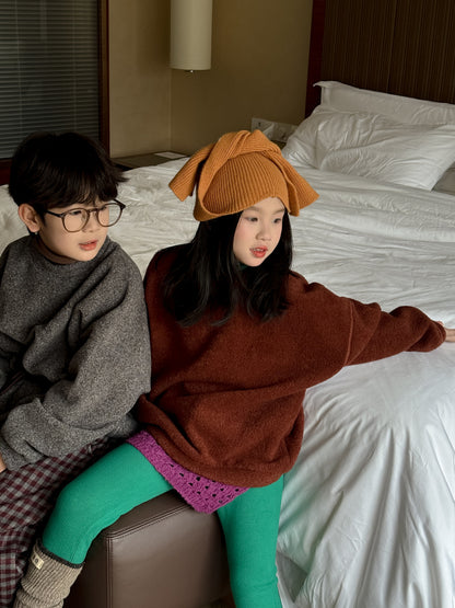 スウェットシャツ キッズ 裏起毛 厚手 クルーネック 無地 ルーズフィット トップス【mh0011683】