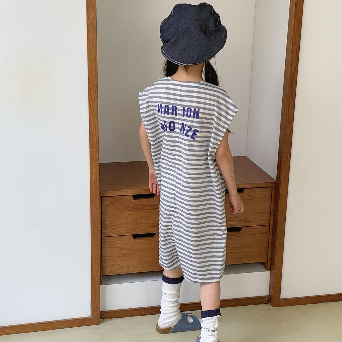 Striped Sleeveless All-in-one ボーダー ノースリーブジャンプスーツ【mh0013219】