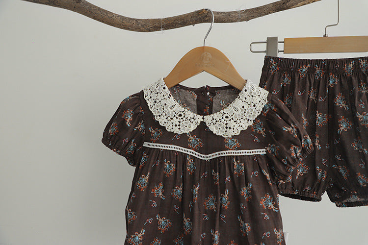 Floral Lace Collar Set - Small Floral Short-Sleeved Tunic Set 【mh0012695】
