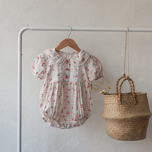 Puff Sleeve Floral Lace Collar Bodysuit [mh0012694]