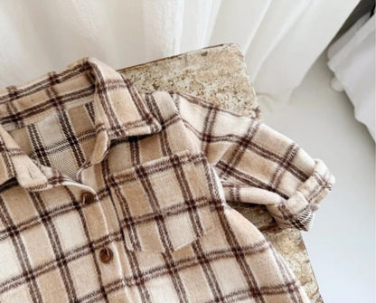 長袖ロンパース チェック シャツ襟 ボディスーツ【mh0011633】