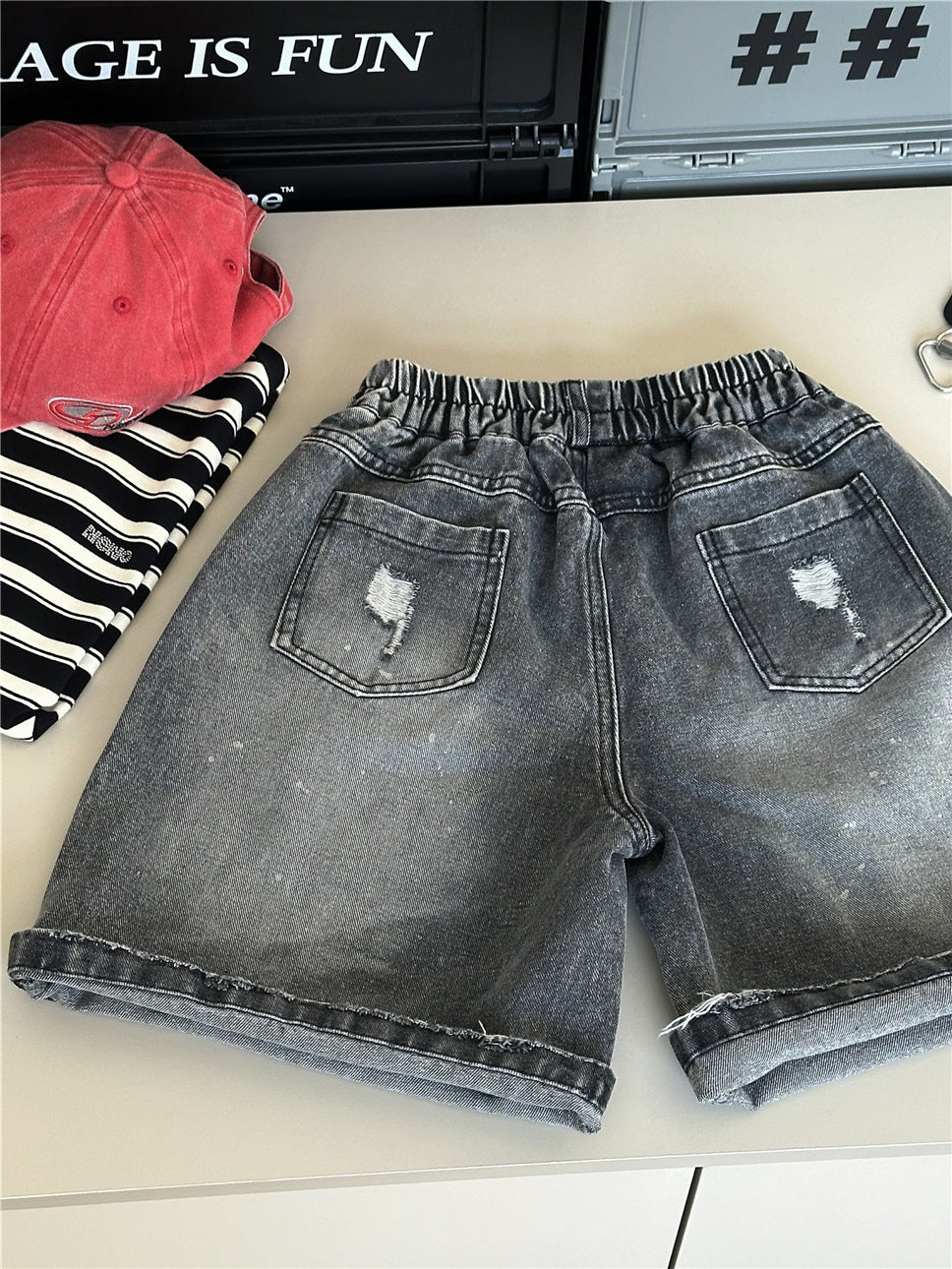 Distressed Denim Shorts ダメージデニム ハーフパンツ【mh0012938】