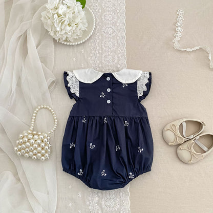 Bow Embroidery Ruffle Romper Dress ラッフル ロンパース ワンピース【mh0013161】