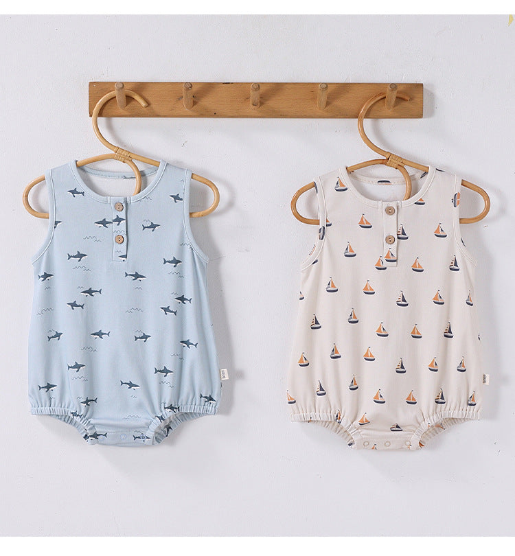 Graphic Print Sleeveless Romper マリン ダイヤ ノースリーブロンパース【mh0013039】