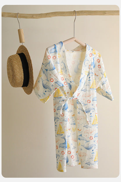 Printed Cotton Gauze Yukata Bathrobe [mh0012598]