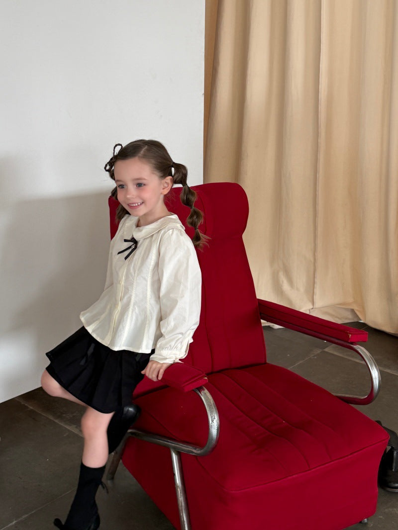 Kids' Peter Pan Collar Long-Sleeve Blouse with Front Ribbon and Pintucks [mh0014070]