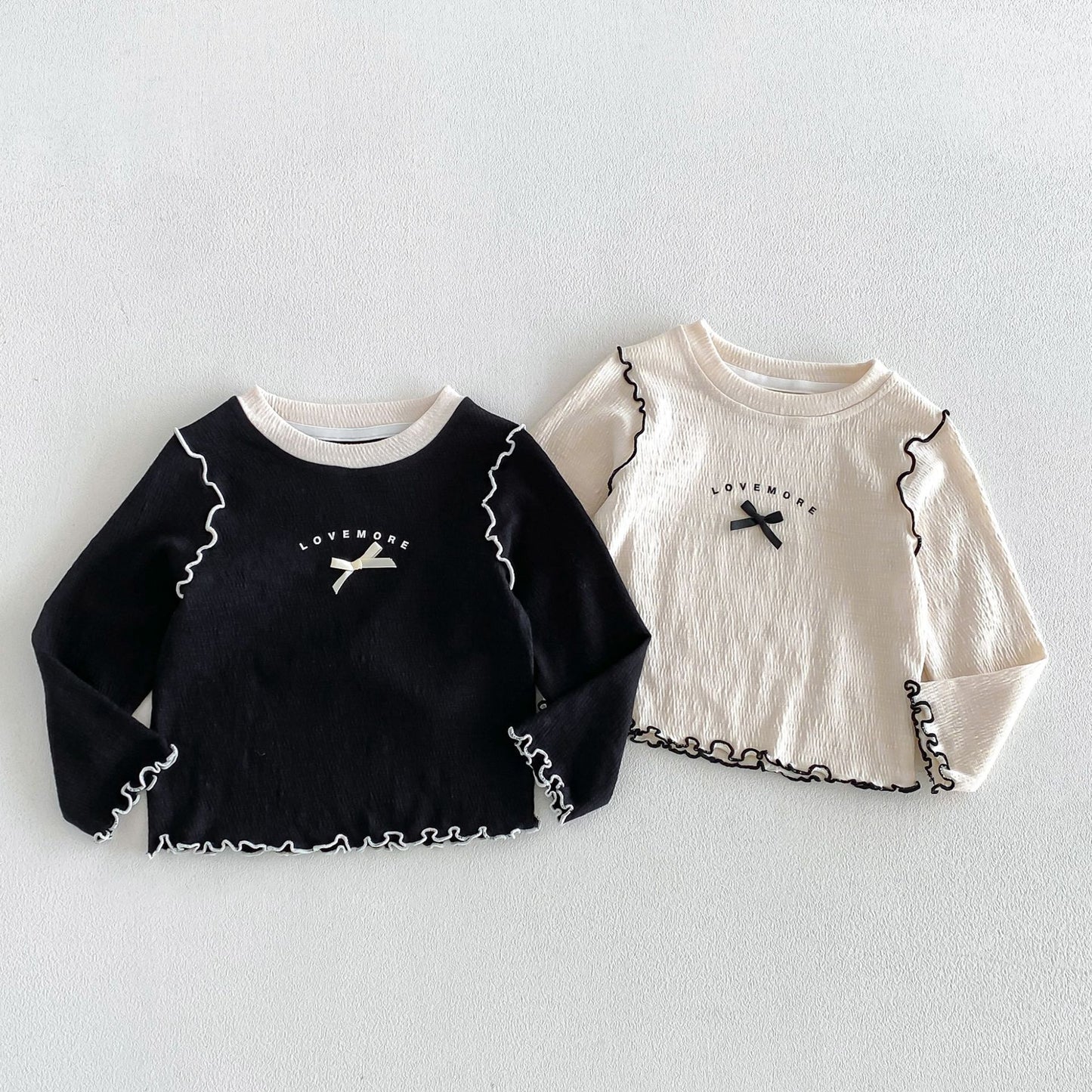 キッズ ロゴプリント メローフリル リボンステッチ 長袖Tシャツ フレアパンツ【mh0014048】
