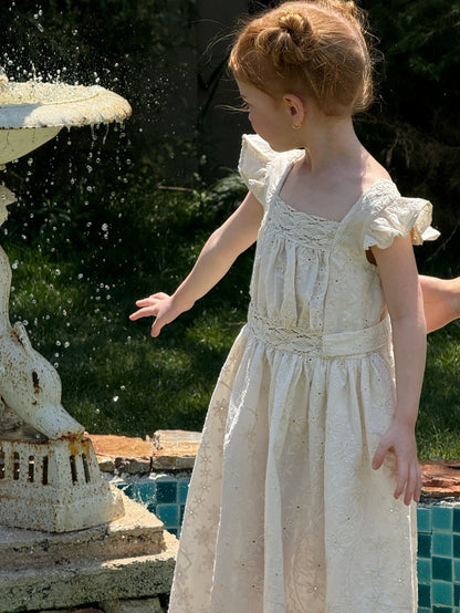 Fallay Embroidered Lace Ruffle Dress スクエアネック 半袖ワンピース【mh0013259】