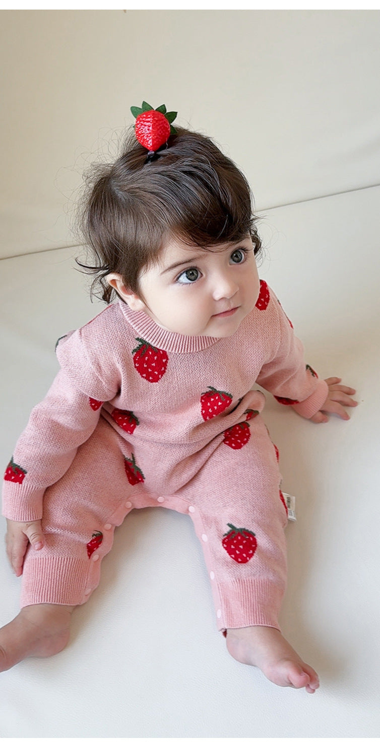 長袖ニットロンパース いちご/ハート ジャンプスーツ【mh0011727】