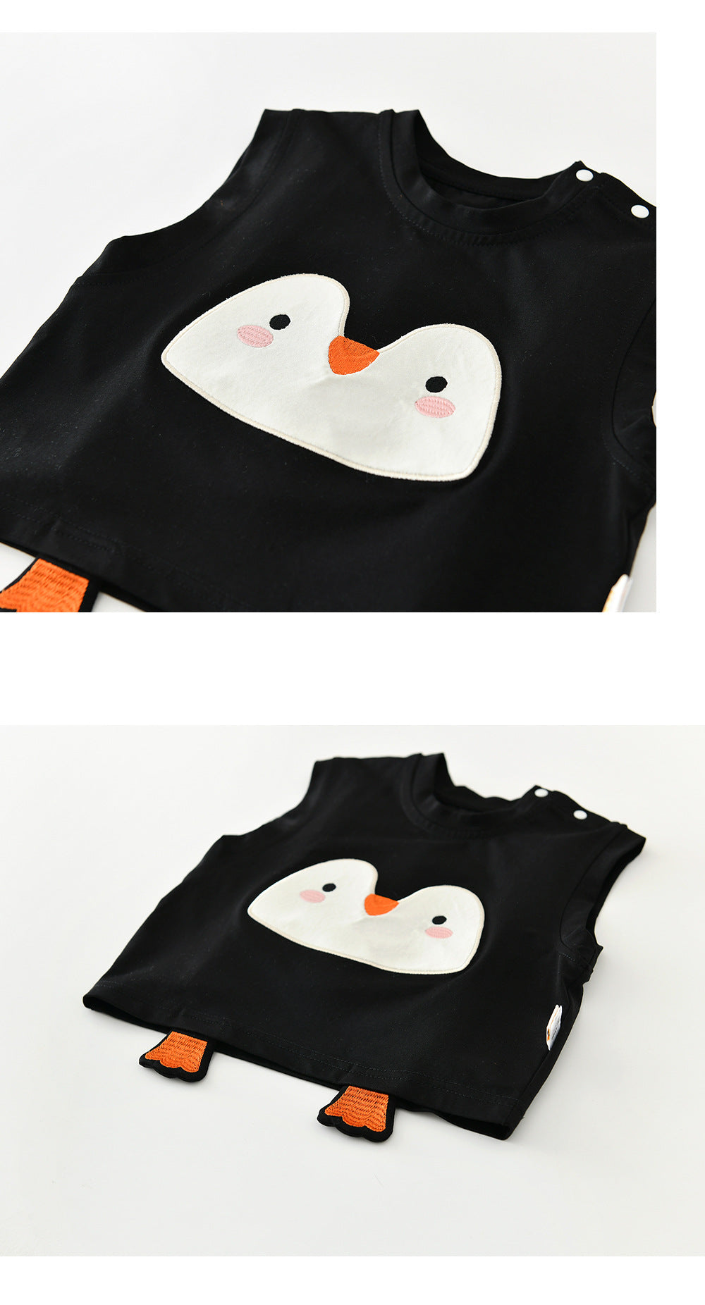 Penguin Applique Sleeveless Set ボーダー ノースリーブTシャツ セット【mh0012846】