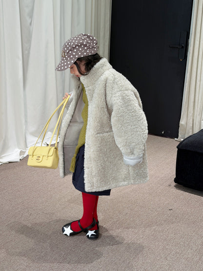 キッズ ジュニア 裏ボア フェイクムートンコート ロング丈 厚手 防寒アウター【mh0014684】