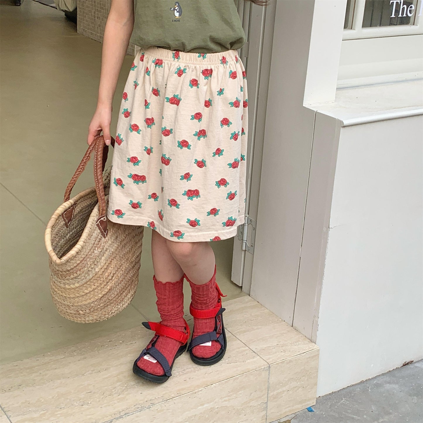Rose Flower Graphic Cotton Skirt ローズ プリント コットン スカート【mh0012653】