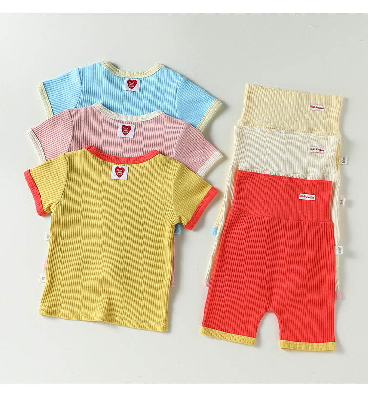 Ribbed Short Sleeve Set リブ 半袖Tシャツ ハーフパンツ【mh0013034】