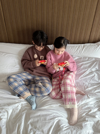 パジャマ キッズ モコモコ 裏起毛 厚手 セットアップ チェック柄 ルームウェア【mh0011660】